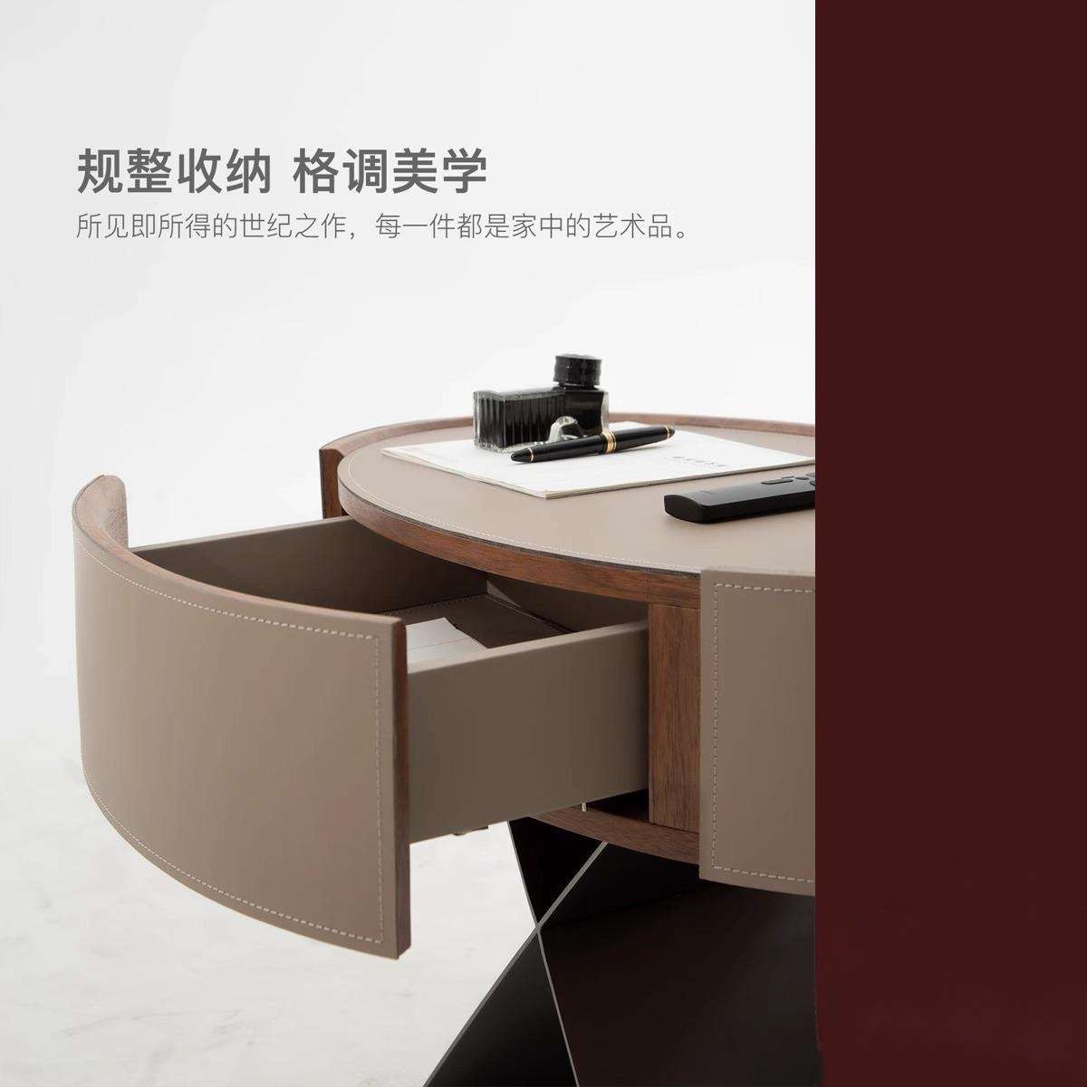 意式极简设计师款床头柜椭圆马鞍皮床边柜不锈钢轻奢高端实木斗柜