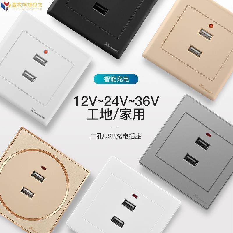 86香槟金船房车usb插座低压12V24VUSB插座36V二孔USB充电插座面板