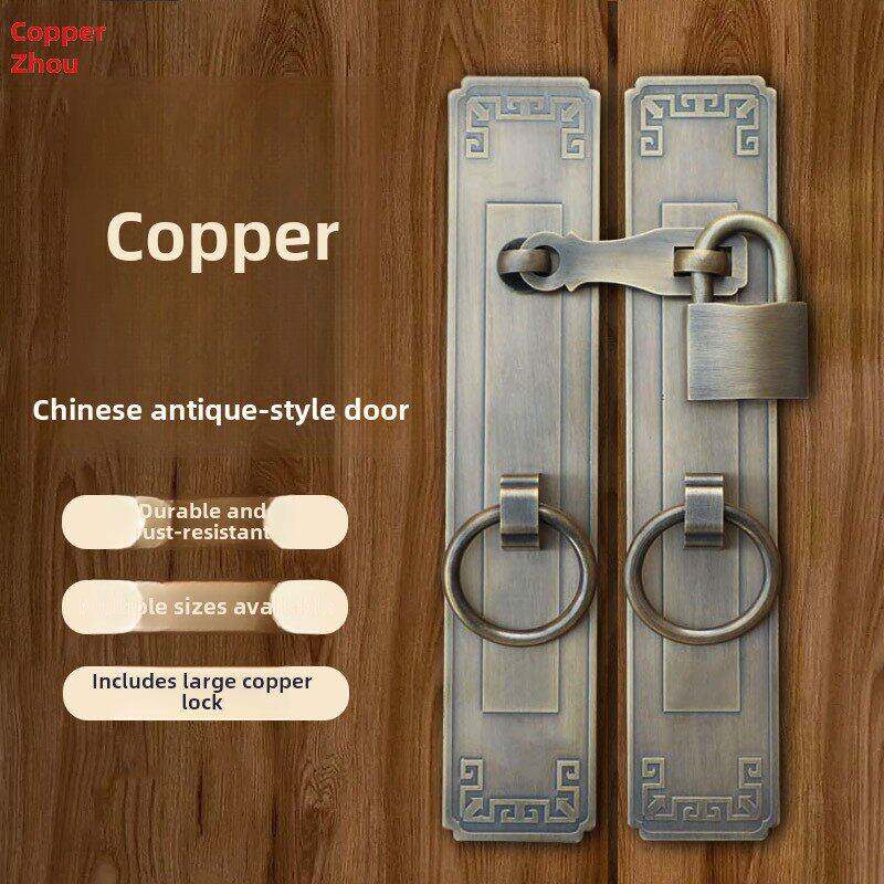 门锁插销中国古色古香纯黄铜门闩扣柜门拉手全铜老式木门挂锁