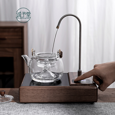 耐高温玻璃提梁煮茶壶家用老白茶煮茶器实木带上水电陶炉烧水泡茶