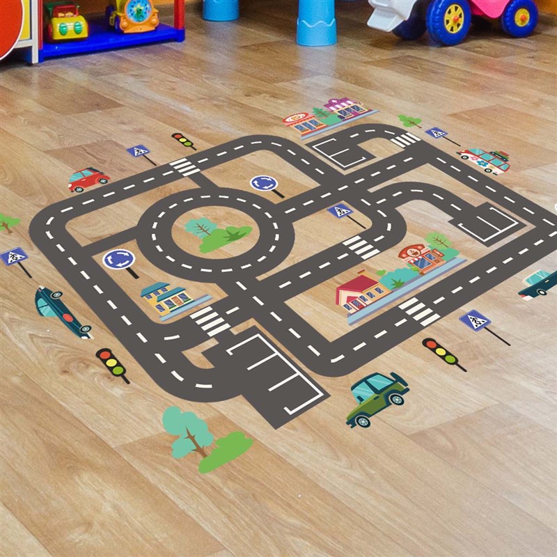 交通工具道路地贴红绿灯游戏幼儿园儿童房卡通墙贴防水自粘贴纸