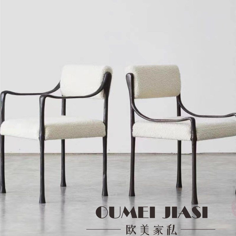 法式复古奶油风实木餐椅设计师客厅餐厅椅子中古靠背休闲书椅家用