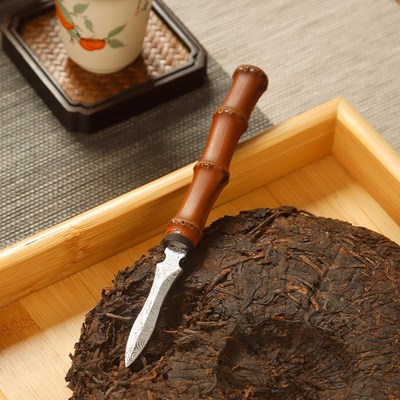 楠竹鞭大马士革茶锥不锈钢竹制普洱茶刀茶针六君子配件复古撬茶器