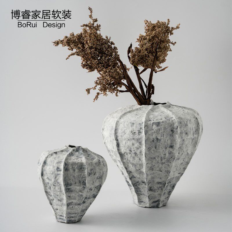 侘寂风复古做旧陶瓷花瓶摆件样板房酒店民宿陶瓷罐花器艺术装饰品