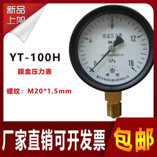 重庆布莱迪仪器仪表YT-100H膜盒压力表M20*1.5径向水压表油压表