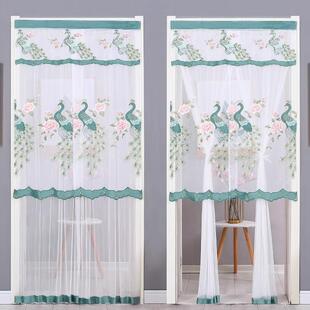 门帘卧室房间家用免打孔挂钩魔术贴防蚊帘纱帘蕾丝半帘隔断帘新款