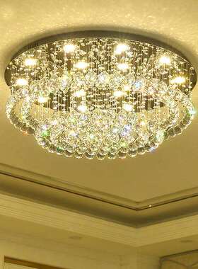 水晶灯客厅灯led吸顶灯具简约双层餐厅圆形主卧室灯三色光源超亮