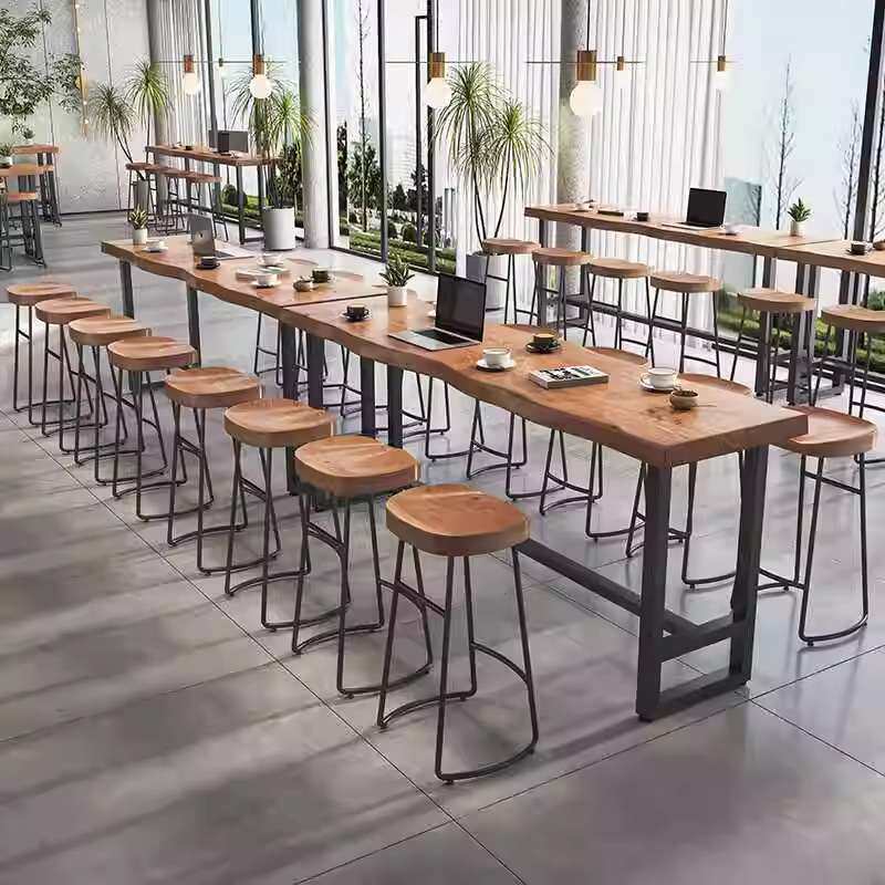 吧台桌实木靠墙阳台休闲酒吧台咖啡厅甜品奶茶店商用高脚桌椅厂家