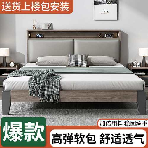 实木床双人1.8x2米主卧家用1.5米小户型出租房民宿1.2m简易单人床