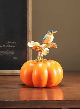 创意动物摆件家居客厅丰收南瓜小鸟办公室酒柜工艺装饰品摆设