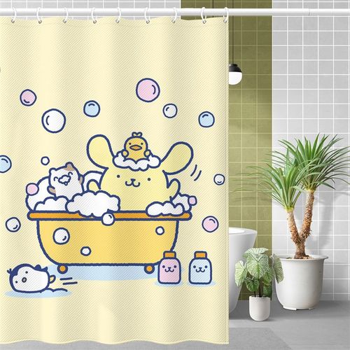 可爱卡通布丁狗浴帘洗澡间防水布帘试衣间隔断帘免打孔防霉遮挡帘