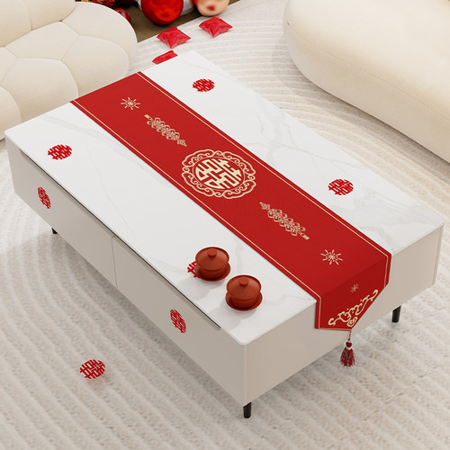 红色桌旗结婚桌布餐桌茶几布喜庆订婚婚礼红色婚庆喜事台布电视柜