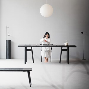叁几 侘寂风黑色实木大板茶桌家用小户型书桌白蜡木餐桌子工作台