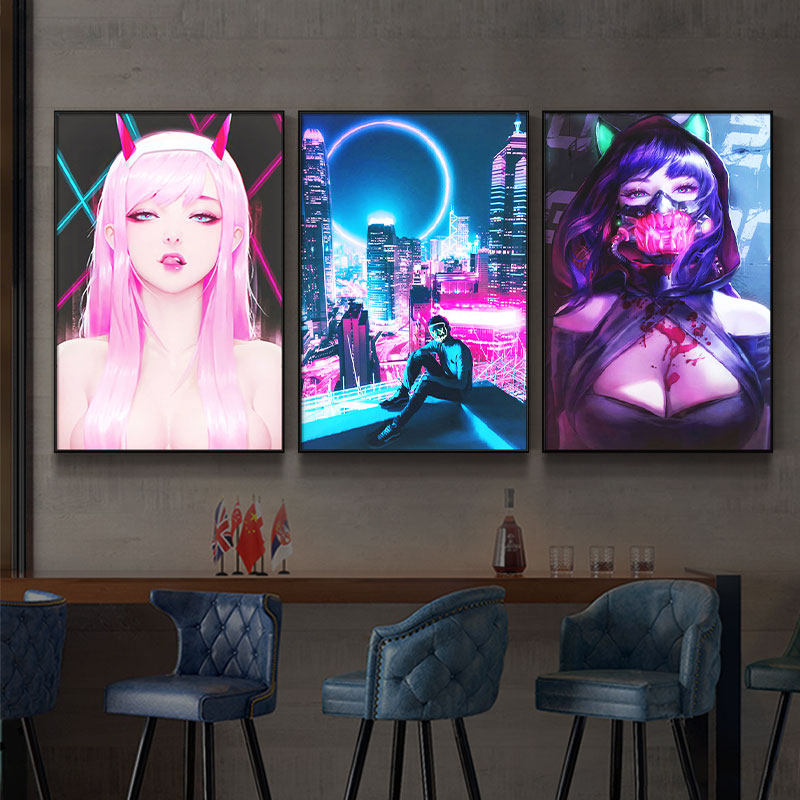 赛博朋克挂画网吧led灯发光壁画卧室客厅电竞房间酒店游戏装饰画