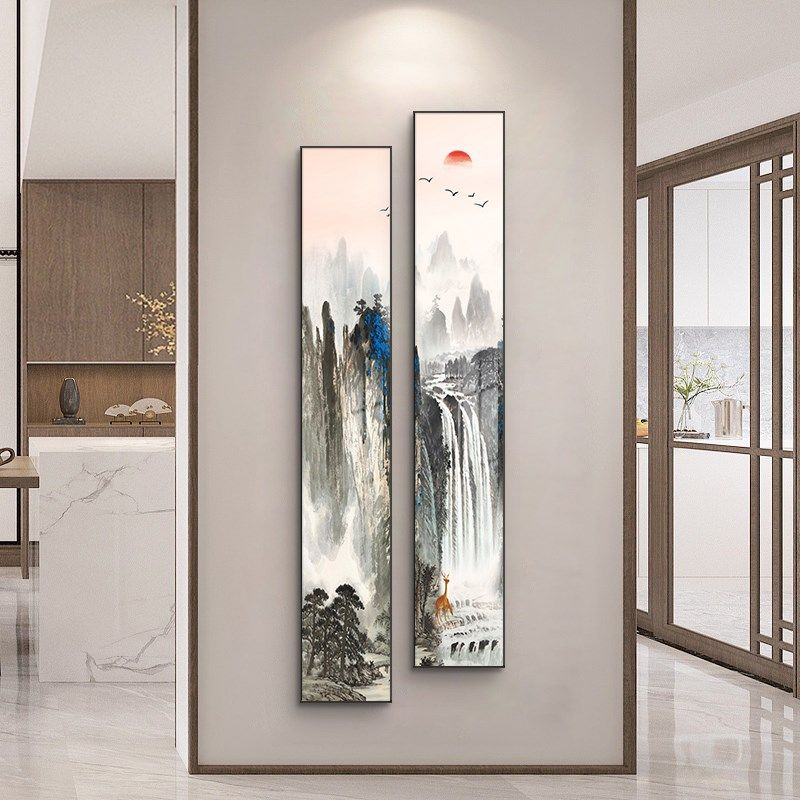 新中山式水细长条装饰画客厅茶室书房挂画入户玄关走廊背景墙壁画,标准件/零部件/工业耗材,车间地垫,淘宝优惠券,粉丝福利购,淘宝优惠卷