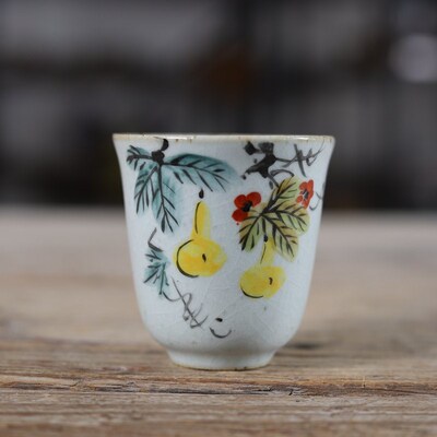 亦紫陶茶具汝窑手绘茶杯 小窑粉彩老潮彩品茗杯 开片聚香杯 五彩
