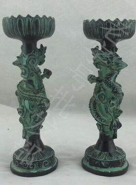 青铜器仿古摆件 汉代盘龙蜡台 铜蜡台 古玩收藏摆件 包老浆铜器