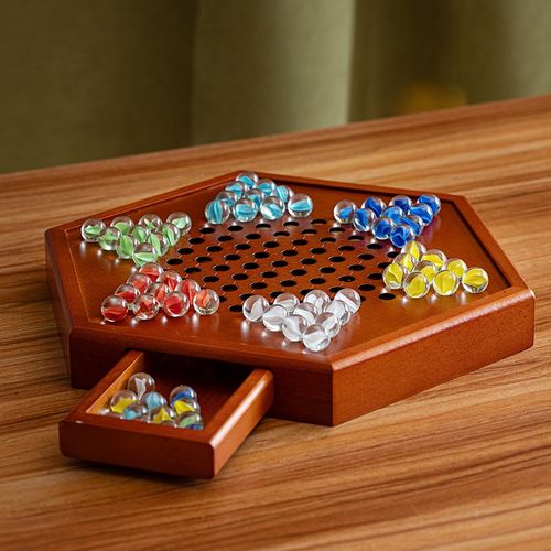 跳跳棋大号木质跳棋棋盘大人版高档玻璃珠弹珠老式儿童跳棋珍藏款