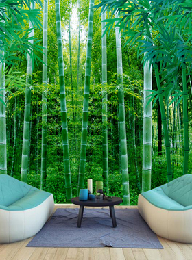 绿色竹子风景画贴纸壁纸自粘墙贴竹林客厅壁画3d立体墙贴画