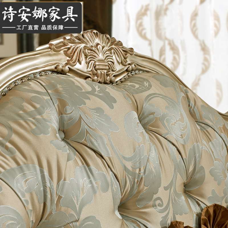 欧式床 双人实木雕花布艺1.8婚床 美式法式豪华简欧家具