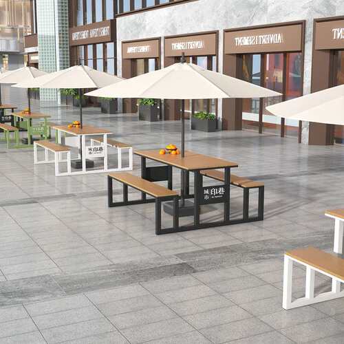 户外连体桌椅带伞组合市政商业街广场创意餐厅奶茶店露天凳子餐桌