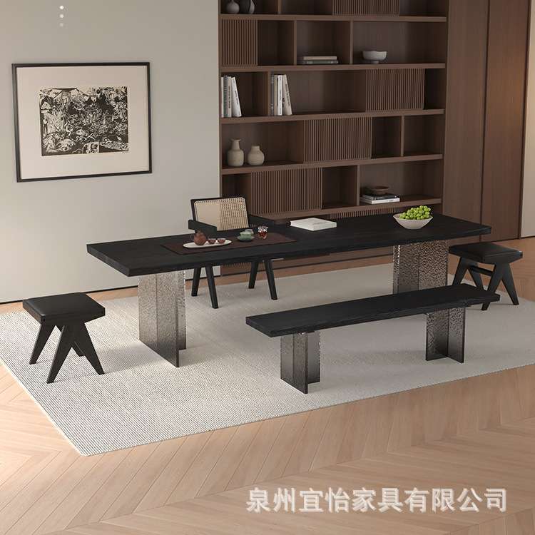 新中式实木茶桌椅组合藤艺家用客厅办公泡茶桌子创意原木大板茶台