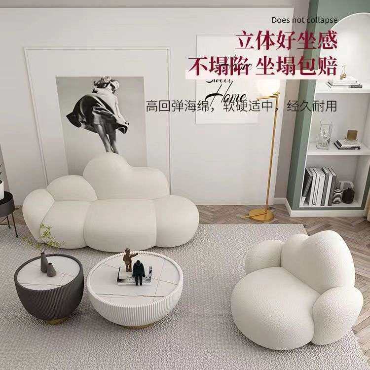 北欧沙发云朵沙发网红客厅出租房新款奶油布艺双人小户型店铺沙发