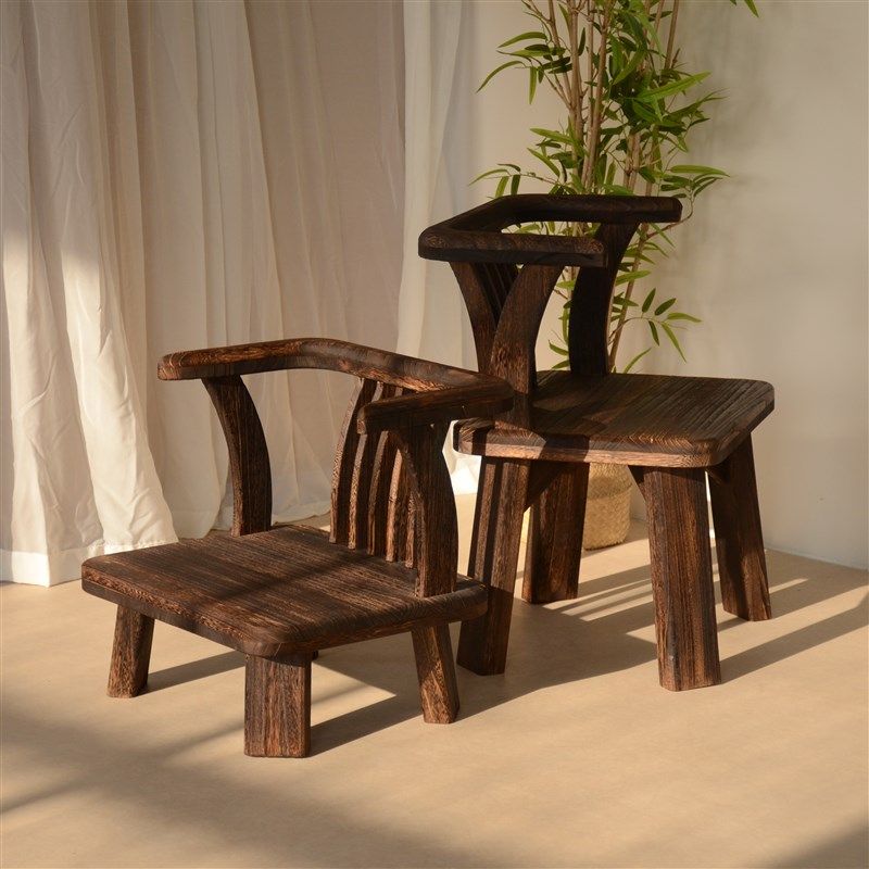 实木小椅子庭院休闲喝茶桌椅阳台矮脚靠背椅家用圈椅中式复古椅子