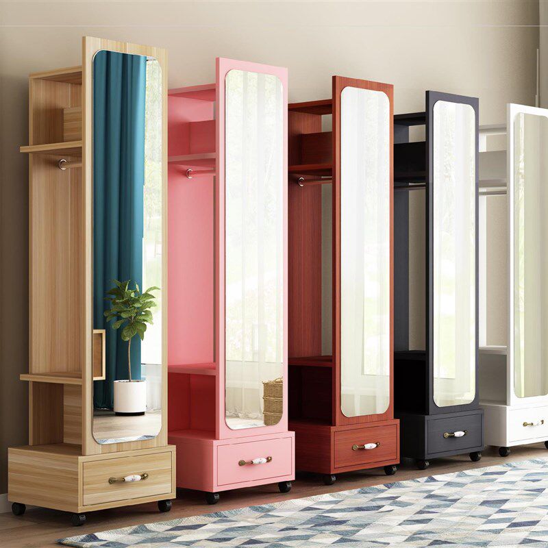 带抽屉欧式立身镜穿衣镜移动滚轮试衣间高档穿衣落地镜旋转时尚