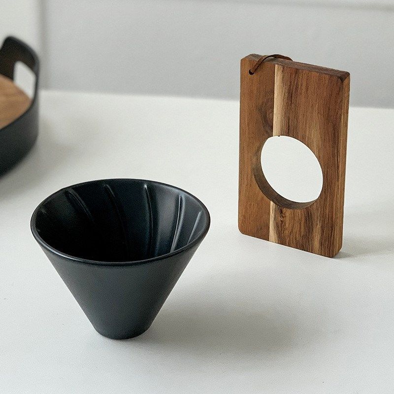 手冲咖啡套装家用加厚陶瓷杯实木杯架咖啡器具壶滤纸杯过滤滴漏V6