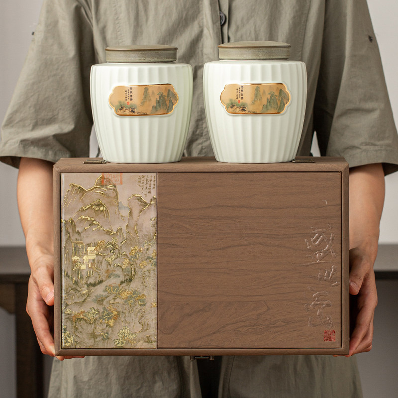 复古中式茶叶包装盒空盒高档陶瓷罐礼盒金骏眉龙井绿茶红茶定制