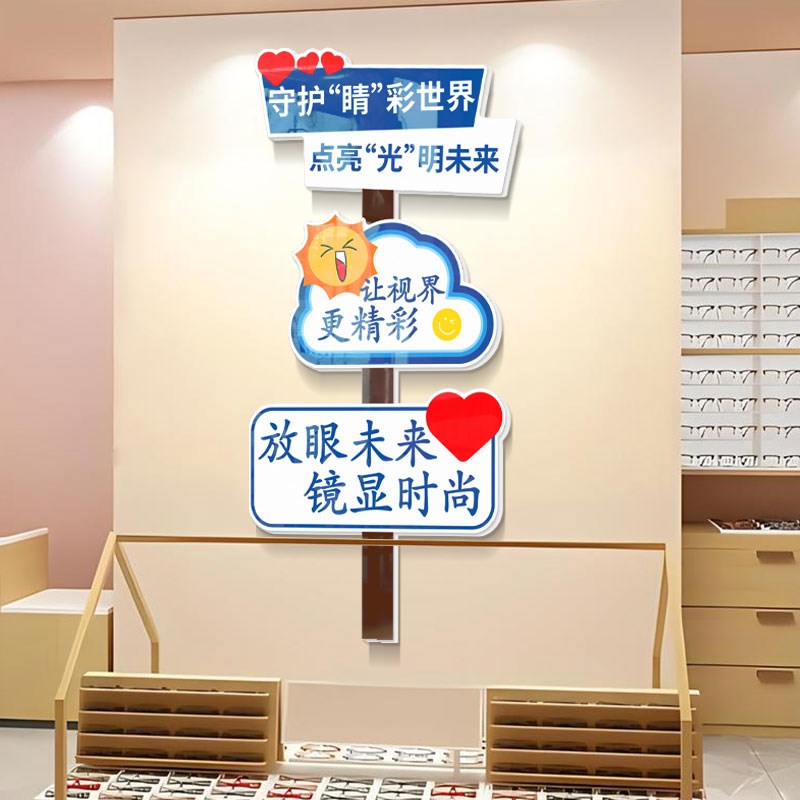 眼镜店墙面装饰画玻璃门贴纸广告海报验光宣传形象爱护睛文化背景