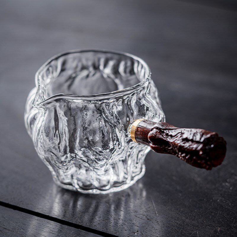 百财侧把公道杯加厚耐热玻璃公杯核桃纹黑檀木匀杯茶海分茶器茶海