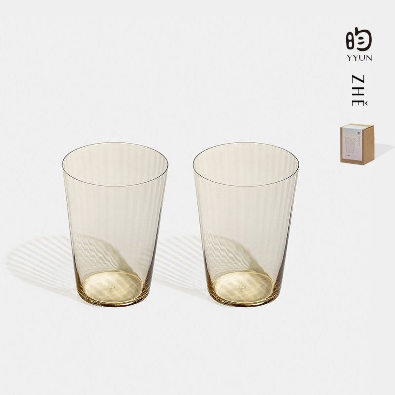 YYUN/昀 百褶水杯玻璃杯耐热咖啡杯热饮杯茶杯家用果汁杯子啤酒杯