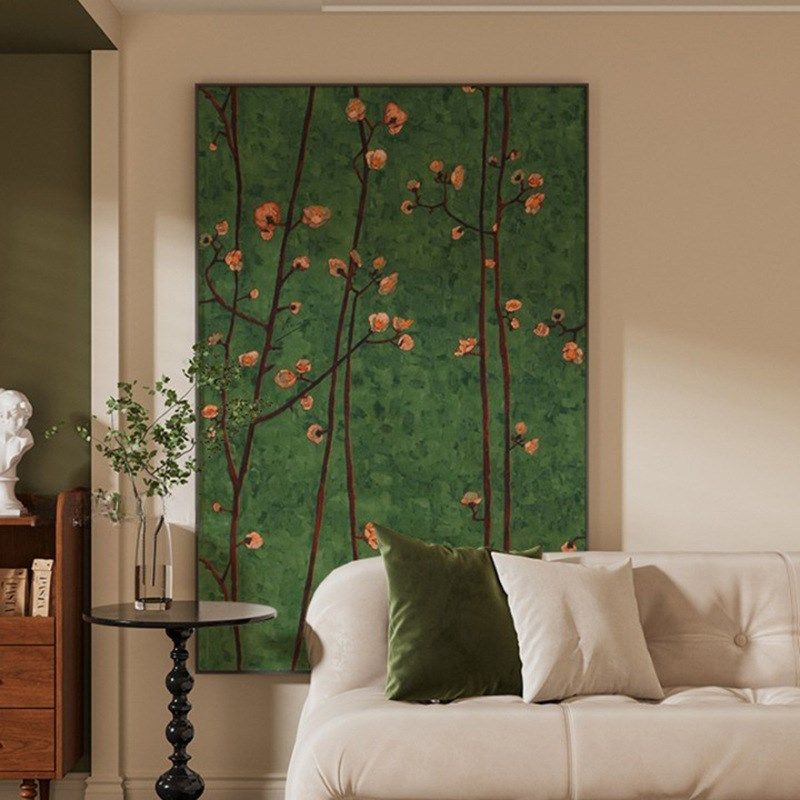 现代绿色复古南洋风梅花枝条客厅餐厅玄关装饰画卧室壁画竖版挂画,家居饰品,现代装饰画,淘宝优惠券,粉丝福利购,淘宝优惠卷