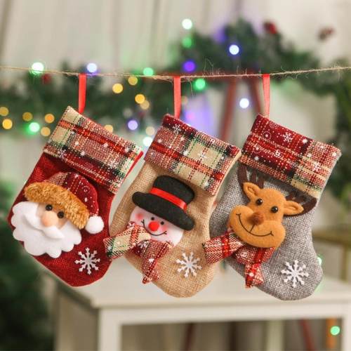 圣诞麻布吊铃装饰袜礼袋