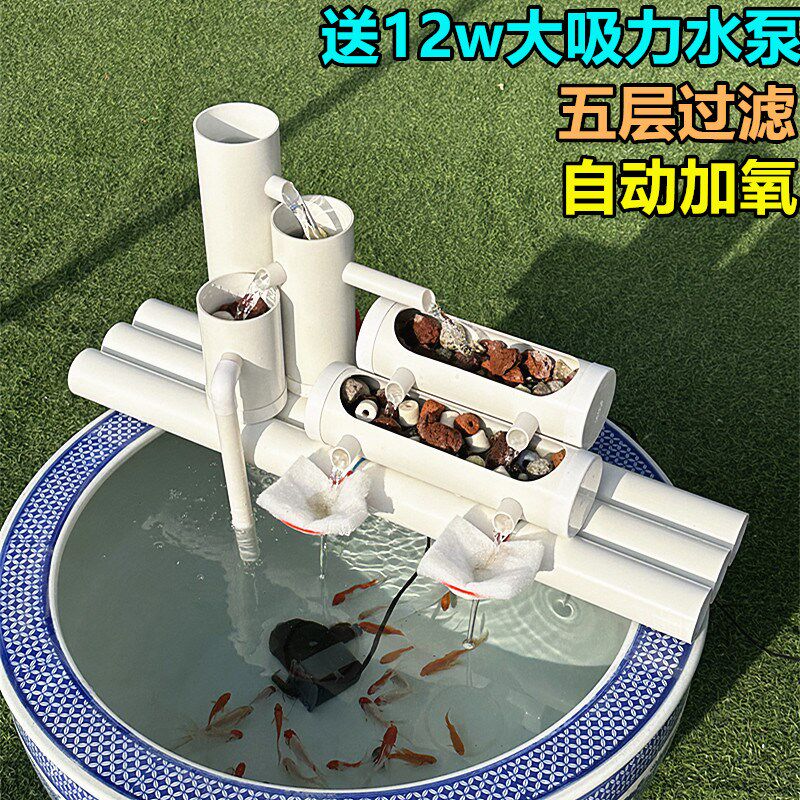 鱼缸过滤器循环净水系统室外石槽瓷缸养鱼静音不插电全自动增氧泵