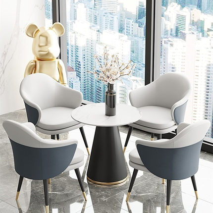 现代简约西餐厅岩板休闲餐椅售楼处接待洽谈会所展厅小圆桌椅组合