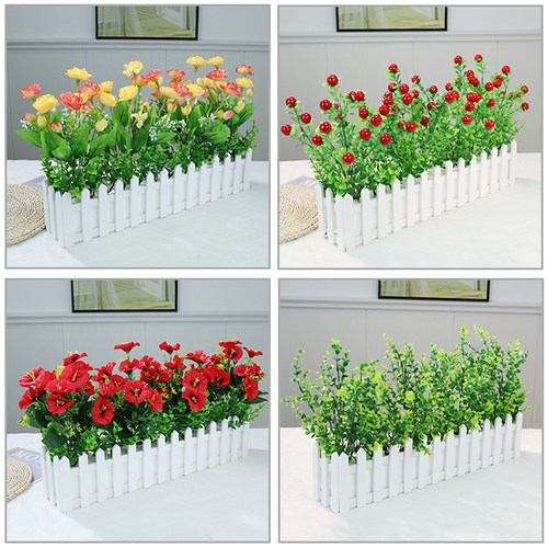 仿真花绿植塑料花木栅栏插花摆放客厅墙角阳窗台隔断落地装饰套装