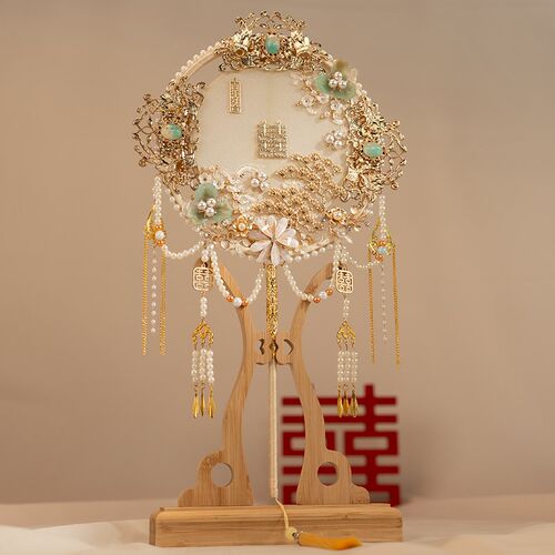 团扇新娘结婚diy材料包秀禾古风刺绣重工出嫁高级中式婚礼喜扇子