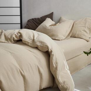 A类日式风全棉双层绉纱四件套加厚美拉德被套纯棉床单笠床上用品4