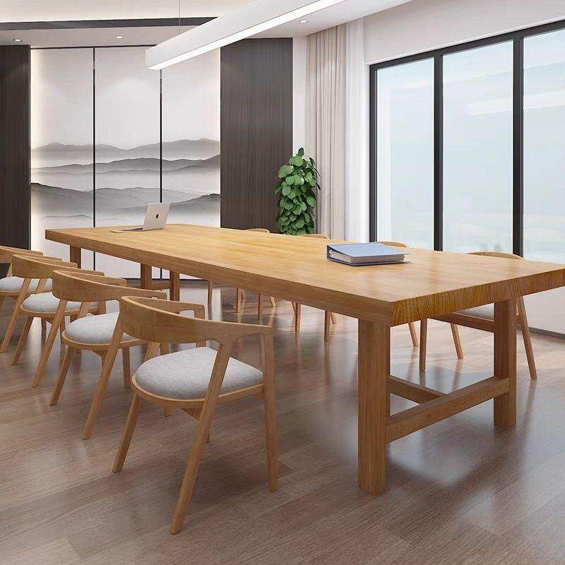 实木中式会议桌简约现代桌椅洽谈组合大板家用办公桌长条工作台