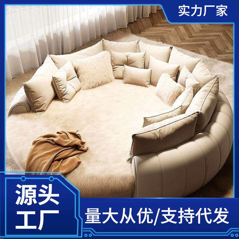 酒店宾馆民宿豪华双人床绒布圆床现代简约双人婚床主卧公主大圆床