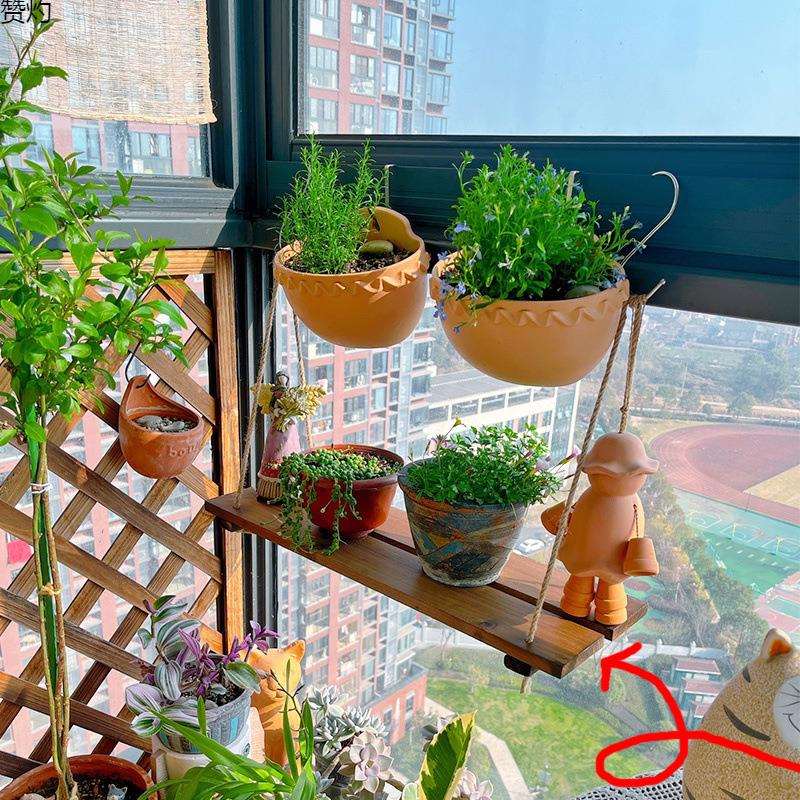 阳台护栏悬挂花架栏杆挂式木头花架挂钩挂墙花架阳台窗户多肉跨境