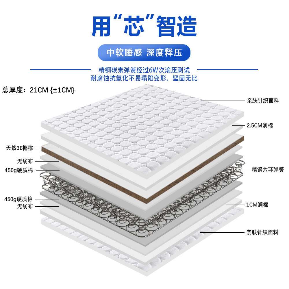 天然环保椰棕偏硬弹簧床垫全棕老人小孩家用款卧室席梦思硬垫