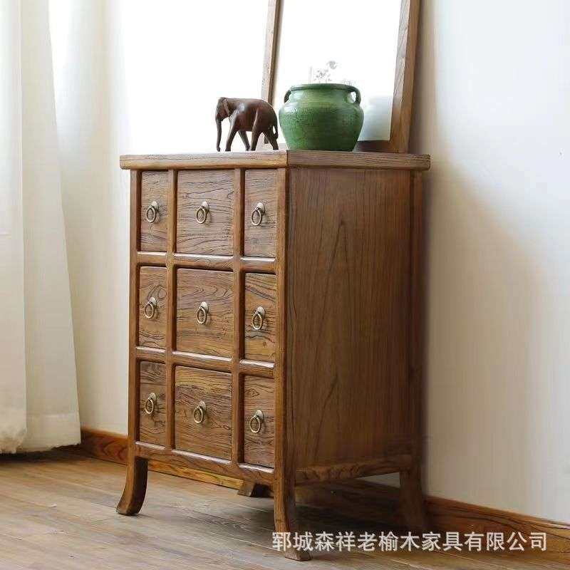 风化老榆木抽屉式家用储物柜老榆木新中式靠墙斗柜实木落地收纳柜