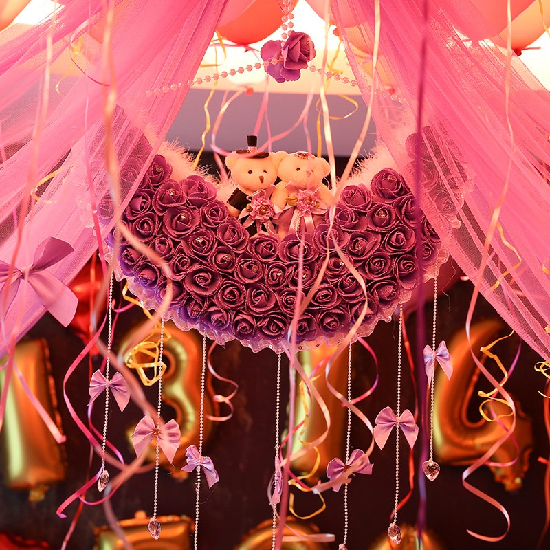 婚房装饰拉花纱幔新房布置创意浪漫婚庆卧室婚礼客厅套装结婚用品
