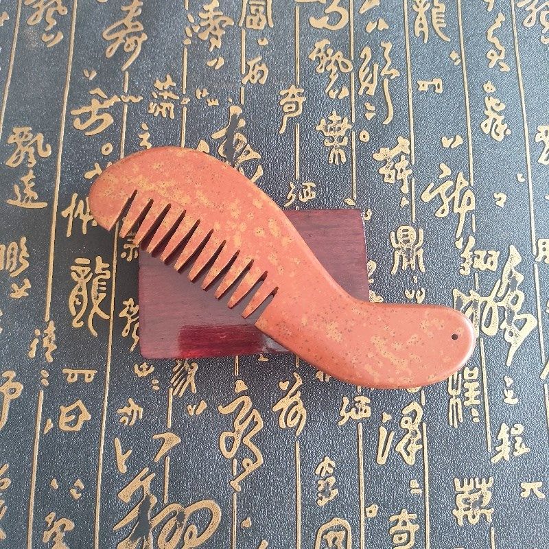 泗水富贵红石长柄大梳子头部按摩头疗经络刮痧板天然能量石原石