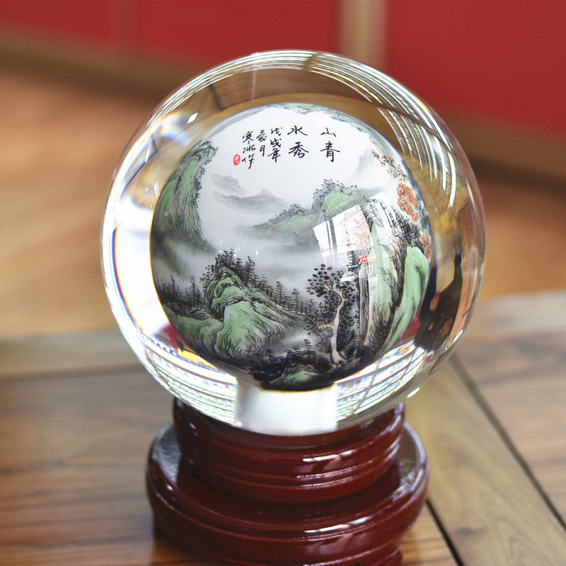 新款内画琉璃水晶球办公桌摆件家庭装饰品手绘商务礼品送客户领导