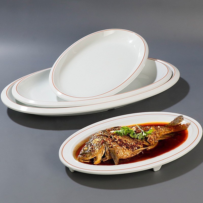 密胺椭圆形鱼盘仿瓷特大号餐盘商用餐厅饭店塑料菜盘蒸鱼深盘餐具